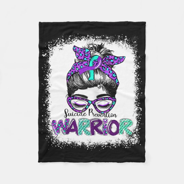 Messy Bun Suicide Prevention Warrior Awareness Rib Fleece Blanket (Front)