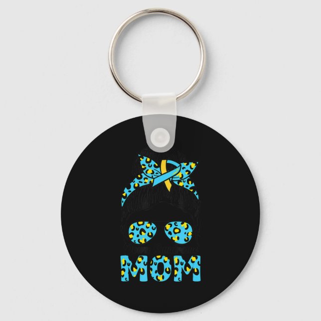 Messy Bun Sunglass Leopard Down Syndrome Awareness Key Ring (Front)
