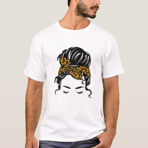 Messy Bun Tee With Leopard Cheetah Pattern Bandann