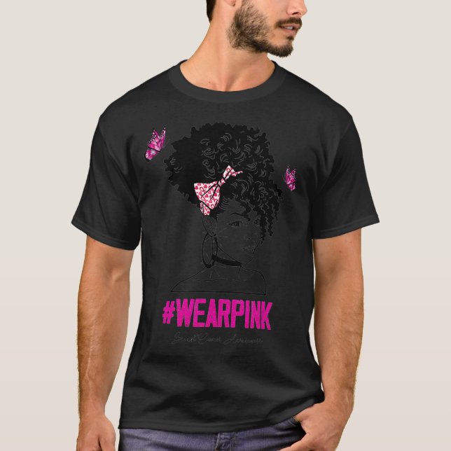 Messy Bun Wear Pink Breast Cancer Awareness  T-Shirt (Front)