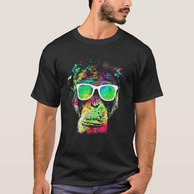 Messy Colour Monkey Rainbow Splatter Colourful Mon T-Shirt (Front)