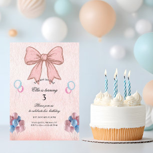 Messy Coquette Pink Bow Girl Birthday Invitation