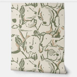 Messy Dog Sketches - Animal Sketch - Beige Green Wallpaper
