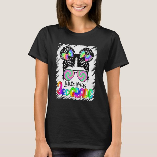 Messy Double Bun Little Miss Third 3rd Grade Back  T-Shirt (Front)