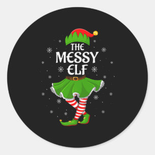 Messy Elf Christmas Family Girls Women Elf Squad X Classic Round Sticker