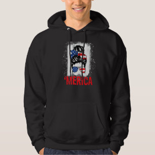 Messy Hair Bun 'merica Sunglasses 4th Of July Hoodie