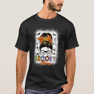 Messy Hair Bun Spooky Mama Fall Halloween Pumpkin  T-Shirt
