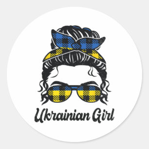 Messy Hair Sungles Ukrainian Girl Ukraine Pride Pa Classic Round Sticker