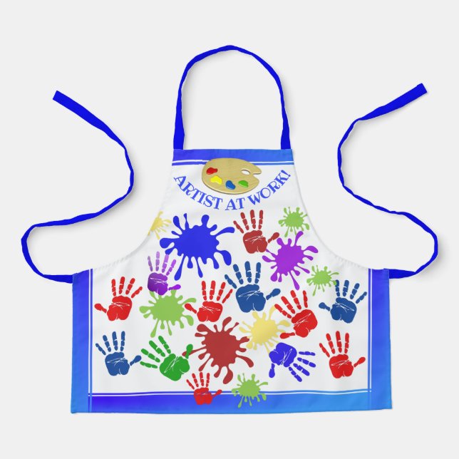 Messy handprints artist at work kids apron (Front)