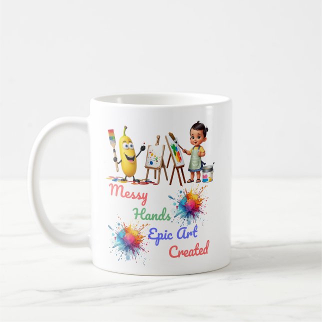Messy Hands Epic Art Celebrate World Art Day Coffee Mug (Left)