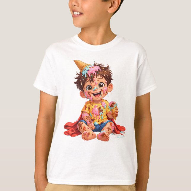 Messy Ice Cream Toddler Birthday T-Shirt (Front)