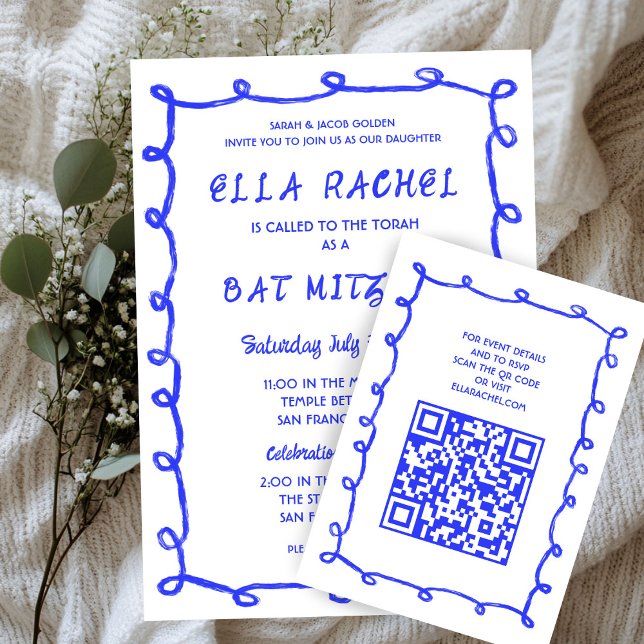 Messy Loops Hand Drawn Custom QR Bar Bat Mitzvah Enclosure Card (Messy Loops Hand Drawn Custom QR Bar Bat Mitzvah Enclosure Card
)