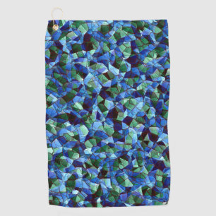 Messy of green and blue irregular mosaic overlaid golf towel
