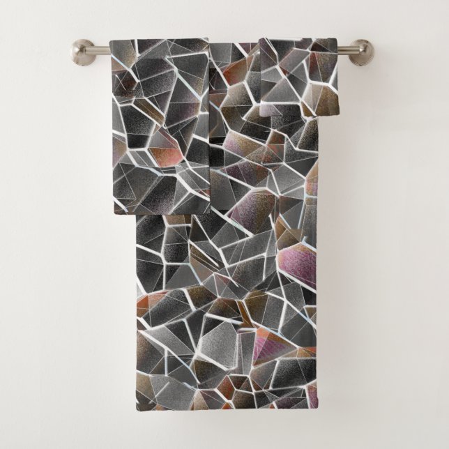 Messy of rough salmon and grey irregular mosaic th bath towel set (Insitu)