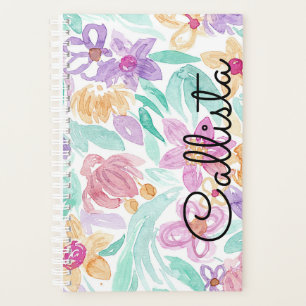 Messy Pink Orange Floral Watercolor Monogram Planner