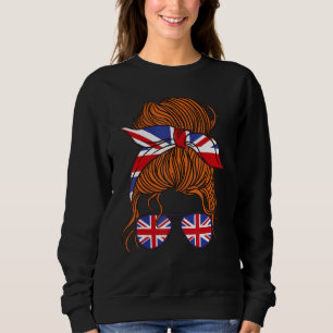 Messy Red Hair Bun British Flag Mother Day Queen U Sweatshirt