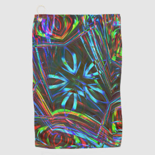 Messy strokes of colourful neon on dark background golf towel