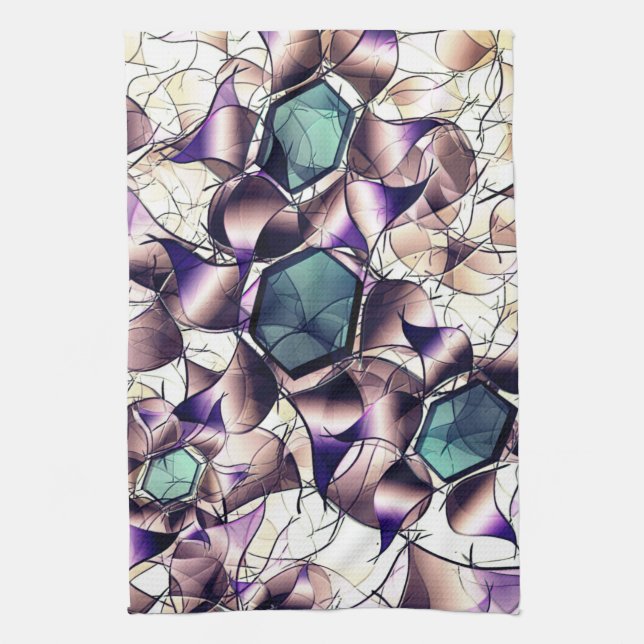 Messy virtual flower in gradient tones tea towel (Vertical)