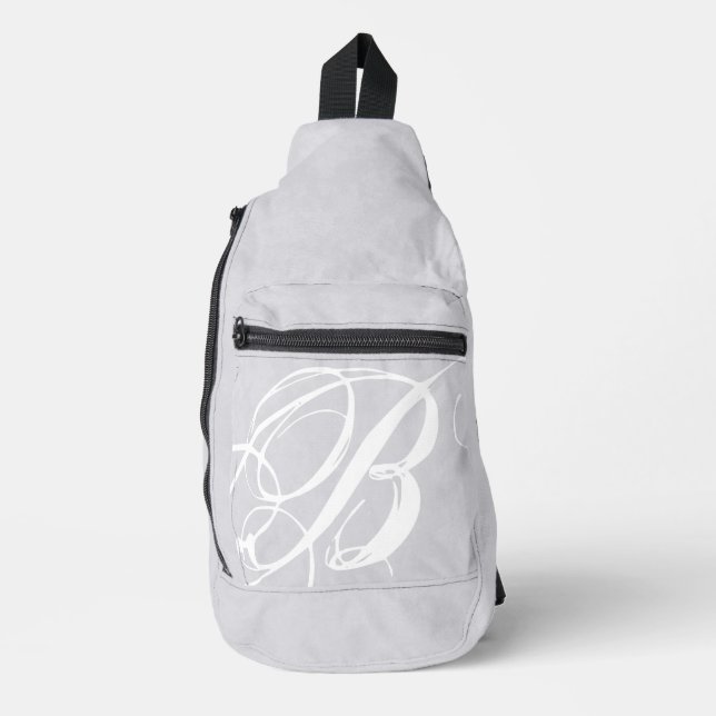 Messy White Monogram on Grey Grunge Sling Bag (Front)