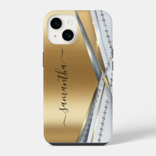 Metal 3-D look Calligraphy Gold Monogram Diamond iPhone 14 Case