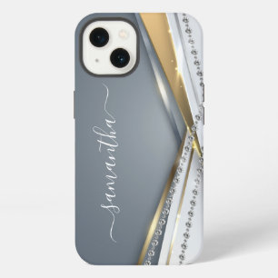 Metal 3-D look Calligraphy Gold Monogram Diamond iPhone 13 Case