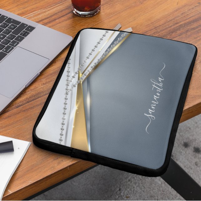 Metal 3-D look Calligraphy Gold Monogram Diamond  Laptop Sleeve (Creator Uploaded)