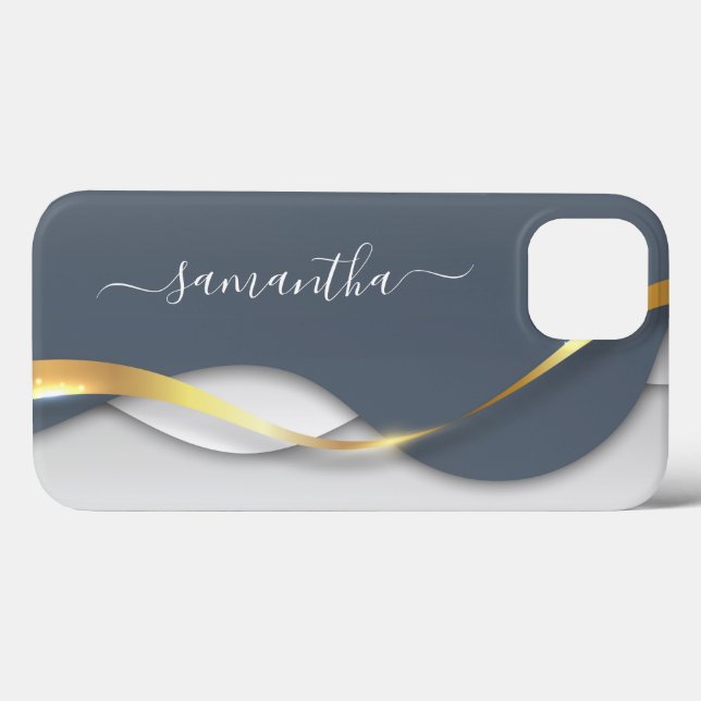 Metal 3-D look Calligraphy Gold Monogram Wave Case-Mate iPhone Case (Back (Horizontal))