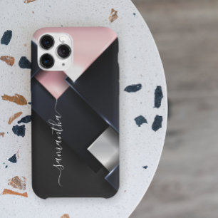 Metal 3-D Monogram Pink Black Squares iPhone 13 Case