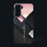 Metal 3-D  Monogram  Pink Black Squares    Samsung Galaxy Case<br><div class="desc">The design is a photo and the cases are not made with actual glitter, sequins, metals or woods. This design is also available on other phone models. Choose Device Type to see other iPhone, Samsung Galaxy or Google cases. Some styles may be changed by selecting Style if that is an...</div>