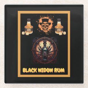 Metal Advertising Sign For Black Widow Rum Glass Coaster