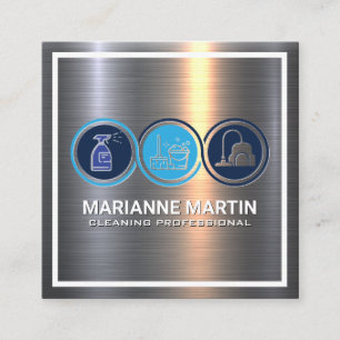 Metal Aluminium Brushed   Cleaning Services Icon Square Business Card