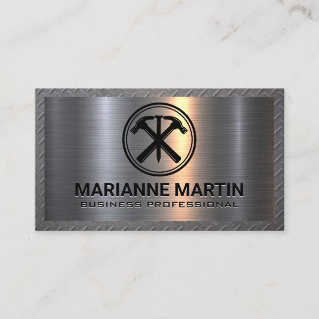 Metal Aluminium | Hammer Nail Logo | Carpentry Business Card (Front)