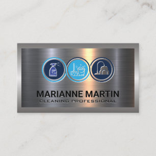 Metal Aluminium Silver Brushed   Cleaning Icons Business Card
