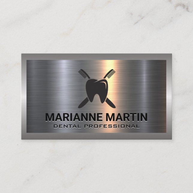 Metal Aluminium Silver Brushed | Dental Logo Business Card (Front)