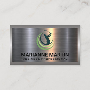 Metal Aluminium Silver Brushed   Golf Logo Business Card