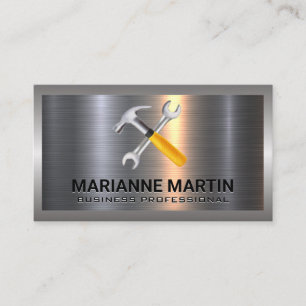 Metal Aluminium Silver Brushed Hammer Wrench Business Card