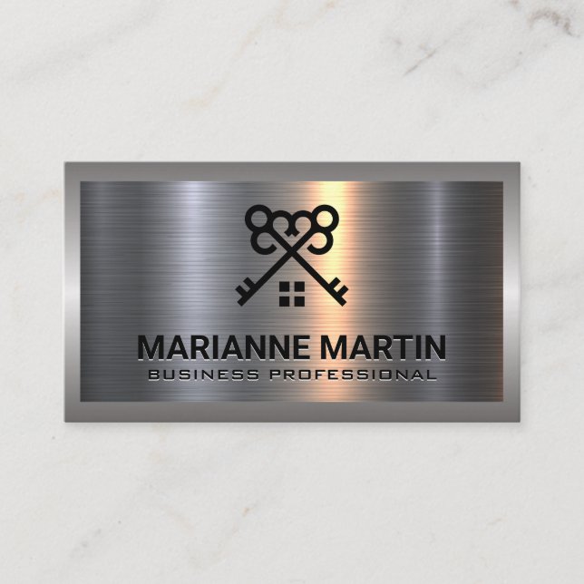 Metal Aluminium Silver Brushed | Home Keys Logo Business Card (Front)