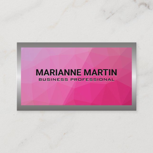 Metal Aluminium Silver Brushed | Magenta Geometric Business Card (Front)