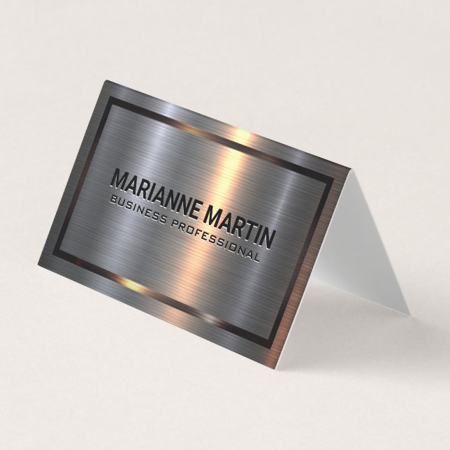 Metal Aluminium Silver Brushed | Metallic Border  Business Card (Front)