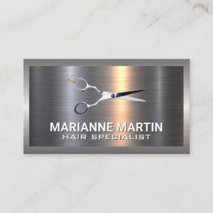 Metal Aluminium Silver Brushed Scissors Business Card