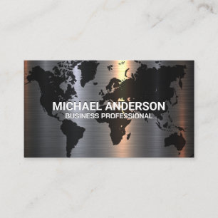 Metal Aluminium Silver Brushed   World Map Business Card
