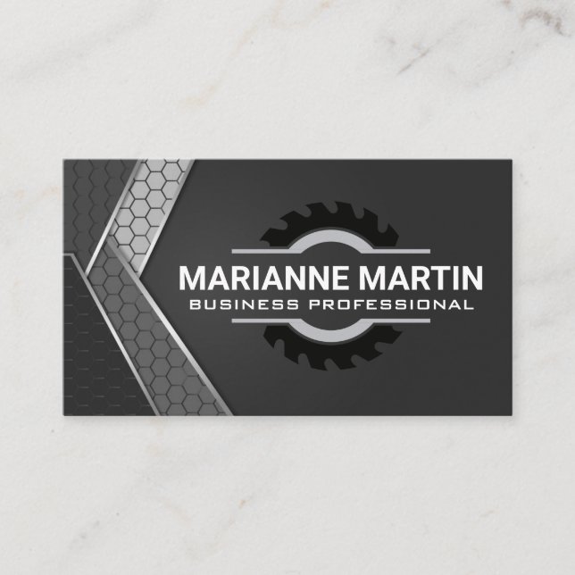 Metal Aluminium Silver | Saw Industrial Geometric Business Card (Front)
