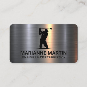 Metal Aluminum Silver   Golfer Swinging Business Card