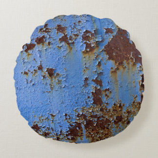 Metal and blue paint texture. round cushion
