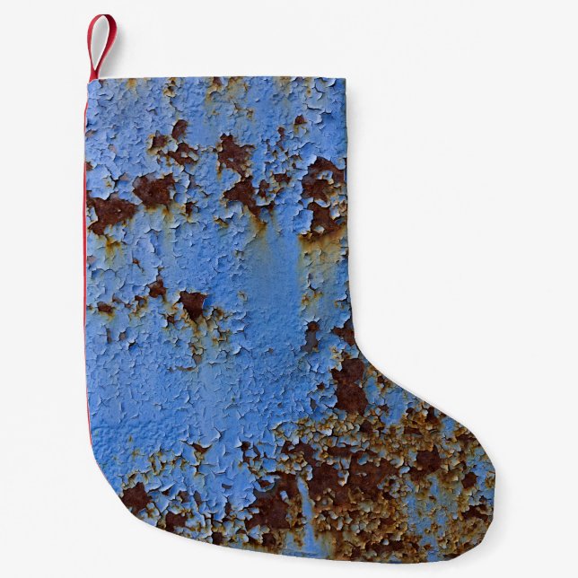 Metal and blue paint texture. small christmas stocking (Front)