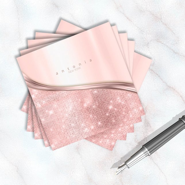 Metal and Glitter Wave Rose Gold Sq ID807 Square Business Card (Creator Uploaded)