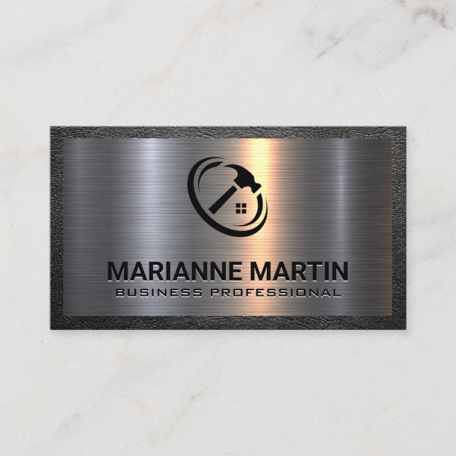 Metal and Leather | Home Hammer Logo  Business Card (Front)