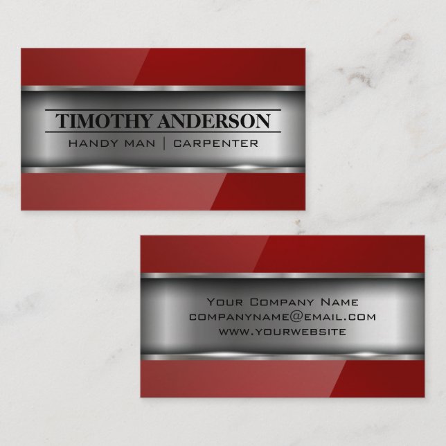 Metal and Red Gloss Business Card (Front/Back)