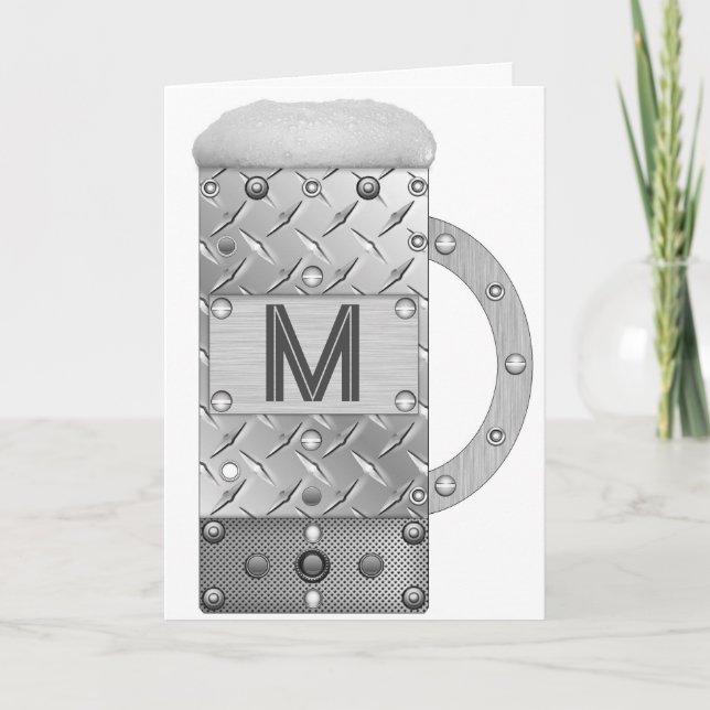 Metal and Steel Male Initial Beer Card (Front)
