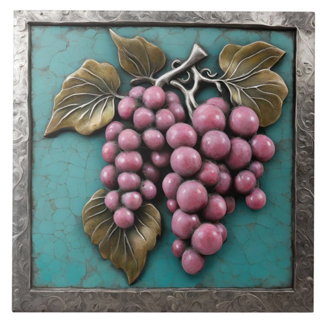 Metal Art Sculptured Grapes Tile (Front)